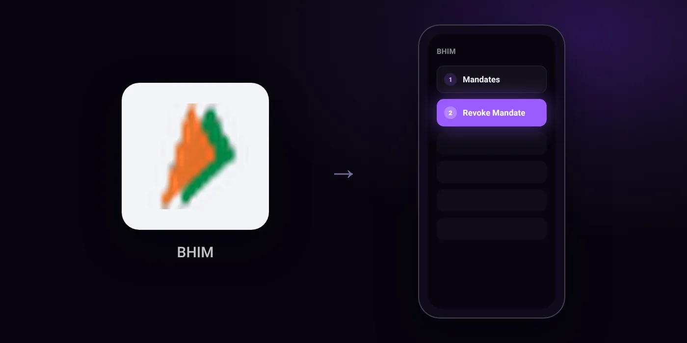 Illustration: BHIM cancel path, Mandates then Revoke Mandate